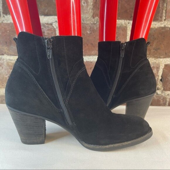 Paul Green Nora Black Waterproof Suede Heeled Booties Sz 7 - Picture 8 of 8